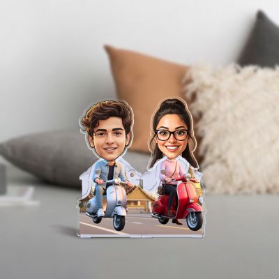 Personalized Couple Bobblehead Caricature Gift for Husband, Wife, Girlfriend, Boyfriend & Friends Solar Powered Moving Head Couple Gift for Birthday (Funny Scooter Couple)